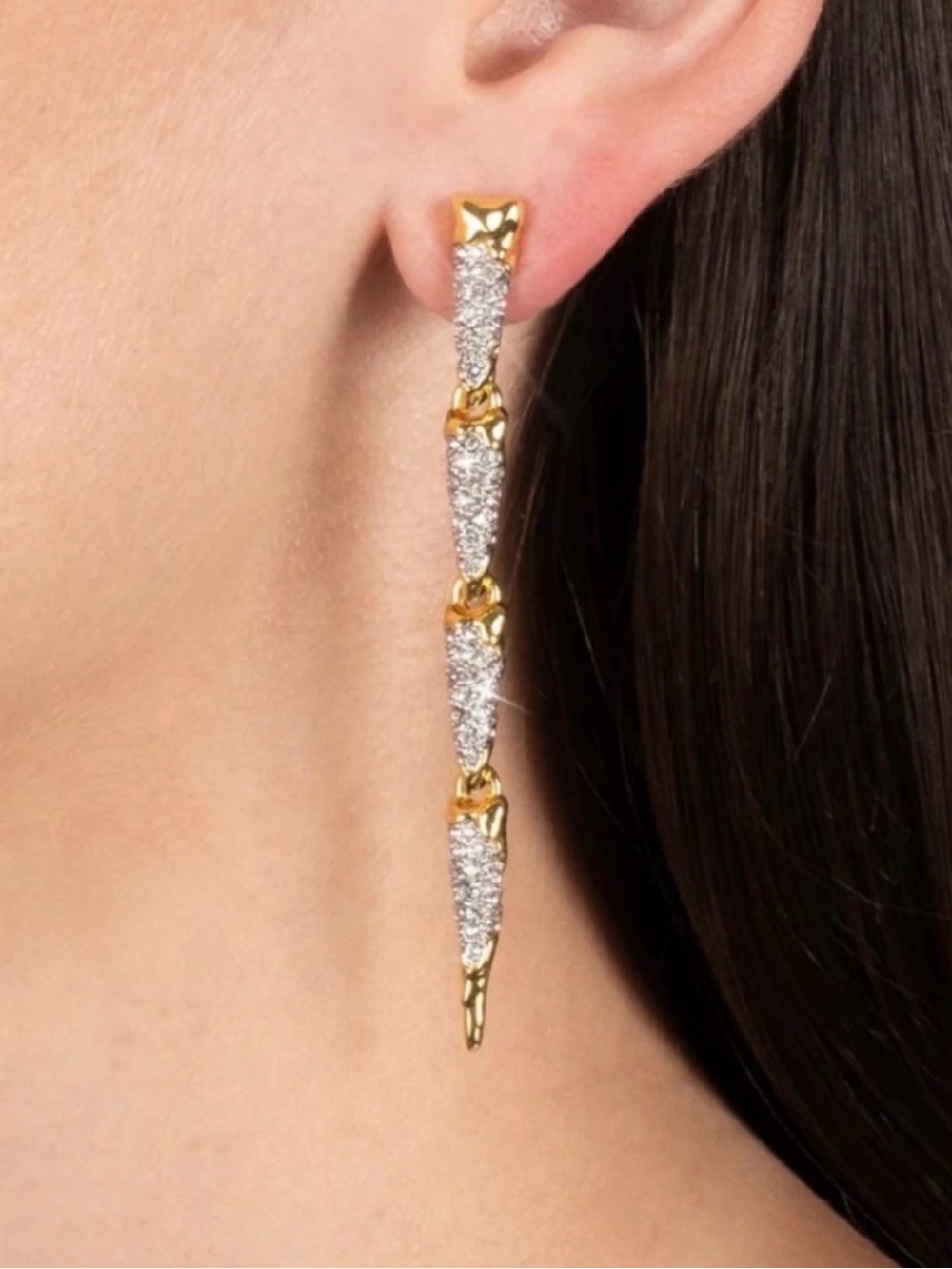 Alexis Bittar Solanales Crystal Spear Linear Earrings Drop Gold Clear JL05 AU